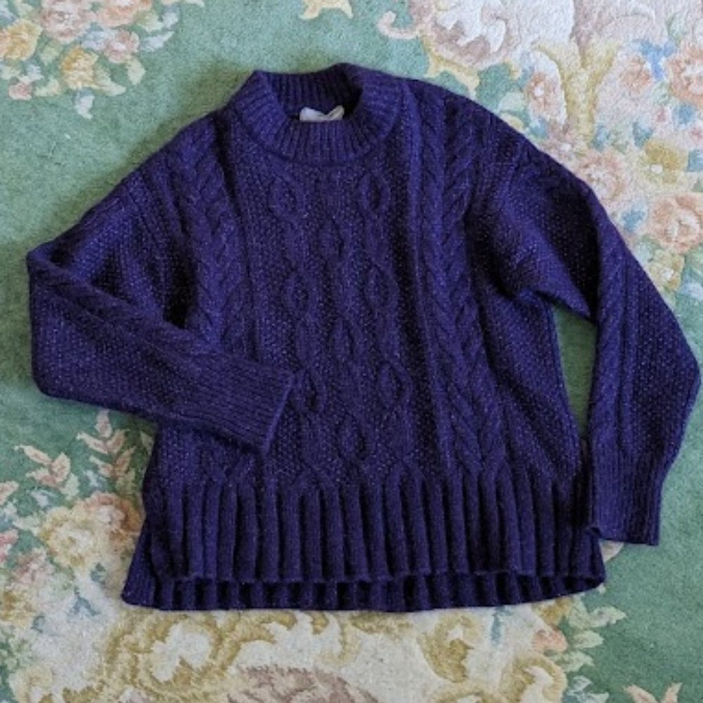 EVERLANE Women Sz L Sweater Purple The Cloud Cable-Knit Crew Neck Merino Alpaca